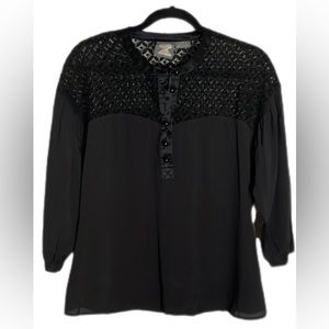 Anthropologie, Girls from Savoy Black Blouse, Lace Silk Blend, Size 6